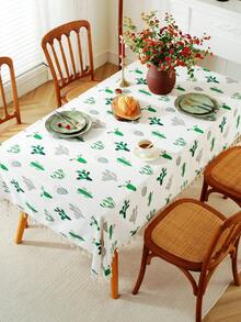 1入組滌綸桌布現代仙人掌圖案流蘇裝飾長方形桌布 - 彩色 - 查看 9