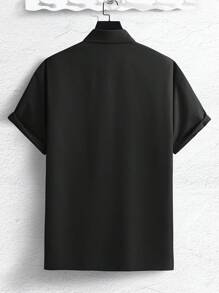 Manfinity Homme 男士寬鬆口袋襯衫（不含內搭t恤） - 黑色 - 查看 3