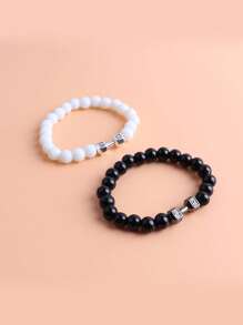 2pcs/set Fashion Glass Dumbbell Decor Beaded Bracelet For Couple For Daily Decoration - Multicolor - View 2