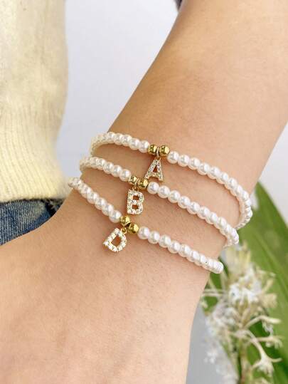 1入組時尚合成樹脂方晶鋯石裝飾串珠手鏈適合女士日常裝飾