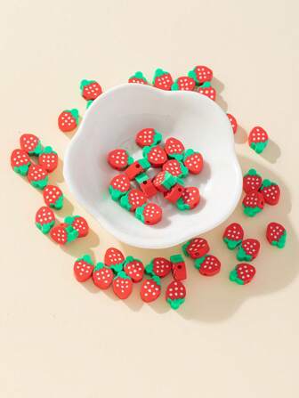 Conjunto de 50 piezas de cuentas con diseño de fresa aptas para bricolaje, ideal para fiestas