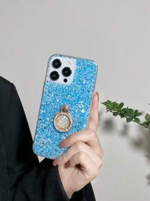 Sequin Decor Anti-fall Phone Case With Ring Holder