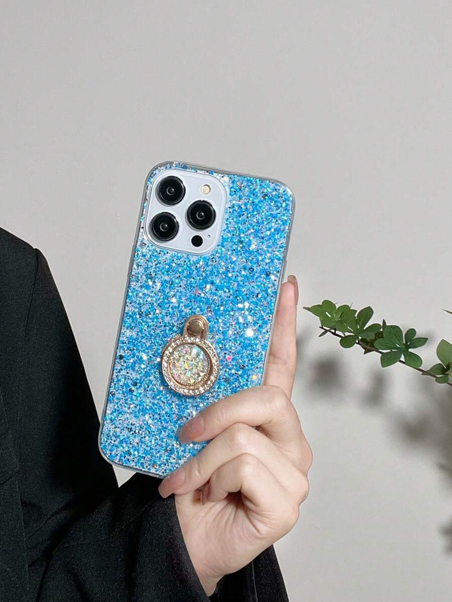 Sequin Decor Anti-fall Phone Case With Ring Holder