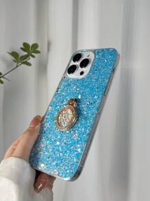 Sequin Decor Anti-fall Phone Case With Ring Holder