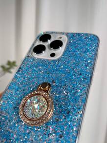 Sequin Decor Anti-fall Phone Case With Ring Holder