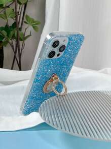 Sequin Decor Anti-fall Phone Case With Ring Holder
