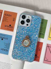 Sequin Decor Anti-fall Phone Case With Ring Holder