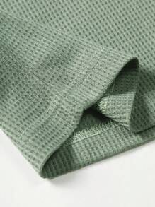 Manfinity Homme Hombres Camisa polo con parche de letra & Shorts de cintura con cordón - verde menta - Ver 4