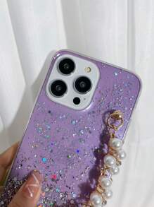 Sequin Decor Anti-fall Phone Case With Hand Strap - Purple - View 5