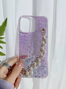 Sequin Decor Anti-fall Phone Case With Hand Strap - Purple - View 7