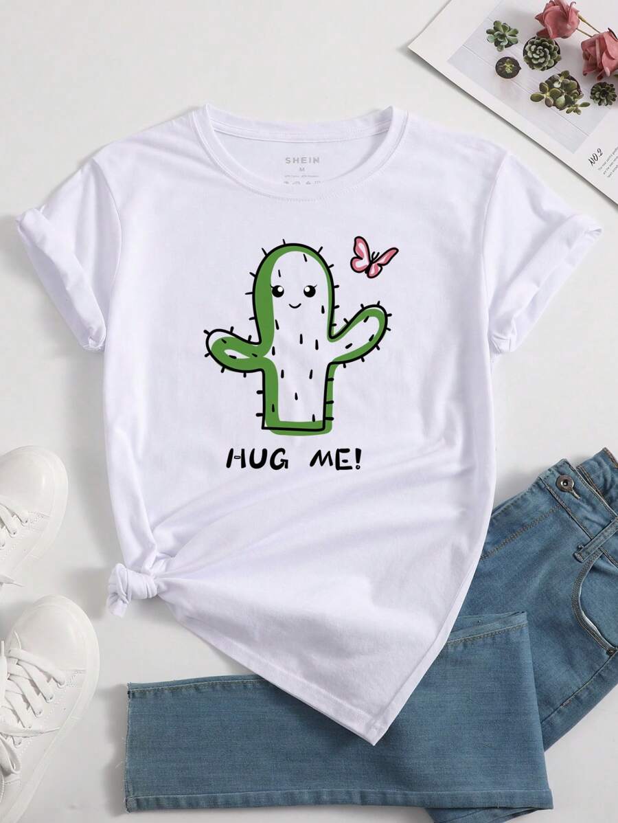 SHEIN LUNE Áo thun nữ Hoạt hình Slogan Giải trí - trắng - Xem 1