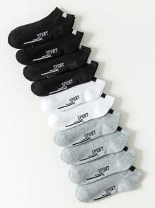 10對男士字母圖案短襪 - 彩色 - 查看 1