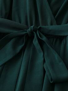 SHEIN LUNE Plus Swiss Dot Belted Ruffle Hem Dress - Green - View 4