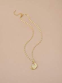1 pieza Collar con colgante de luna de acero inoxidable con decoración de rhinestones, regalo elegante para mujeres - Dorado - Ver 2