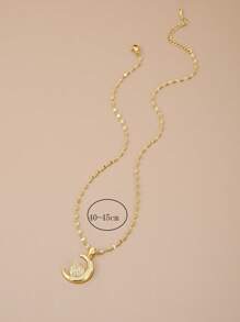 1 pieza Collar con colgante de luna de acero inoxidable con decoración de rhinestones, regalo elegante para mujeres - Dorado - Ver 3