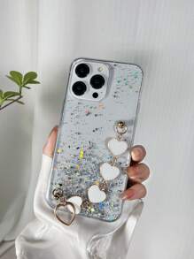 Sequin Decor Anti-Fall Phone Case With Hand Strap,International Version, Not The Domestic Version - White - View 4