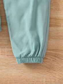 SHEIN Young Girl Floral Embroidery Ruffle Trim Blouse & Belted Pants