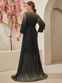 YISIKADO Geo Print Surplice Neck Belted Formal Dress - Black - View 2