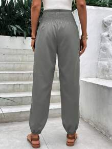 SHEIN LUNE Pantalones unicolor de talle alto con bolsillo lateral