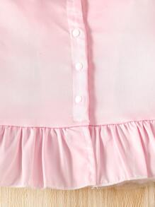 SHEIN Baby Ruffle Hem Puff Sleeve Top - Baby Pink - View 4