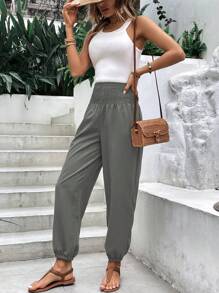 SHEIN LUNE Pantalones unicolor de talle alto con bolsillo lateral