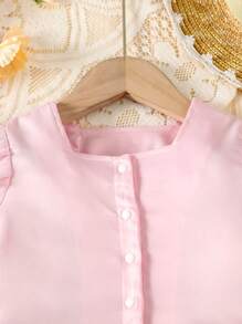 SHEIN Baby Ruffle Hem Puff Sleeve Top - Baby Pink - View 5