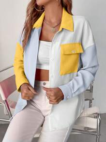 SHEIN LUNE Áo sơ mi nữ Túi Nút phía trước Khối Màu Giải trí - Nhiều màu - Xem 5