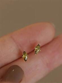 1對時尚方晶鋯石裝飾耳釘適合女士日常裝飾 - 綠色 - 查看 2