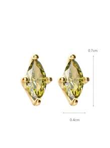 1對時尚方晶鋯石裝飾耳釘適合女士日常裝飾 - 綠色 - 查看 5