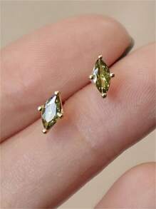 1對時尚方晶鋯石裝飾耳釘適合女士日常裝飾 - 綠色 - 查看 8