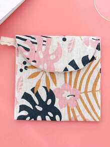 1 件叶子印花卫生巾收纳袋，现代热带叶子印花卫生棉条收纳袋，适用于卫生巾，适用于假日海滩、浴室收纳、卧室收纳，大容量 - 彩色 - 查看 2