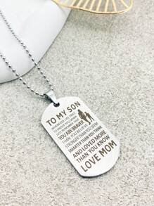1pc Tag With Engraved Message TO MY SON LOVE MOM Pendant Necklace For Men, Thanksgiving/Birthday Gift And Daily Accessory - Silver - View 4