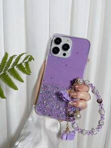 1 Pieza Funda Para Celular Con Correa De Mano De Diamante Incrustado En Degradado Y Diseño Brillante De Cielo Estrellado, Compatible Con Apple Y Samsung - Morado - Ver 7