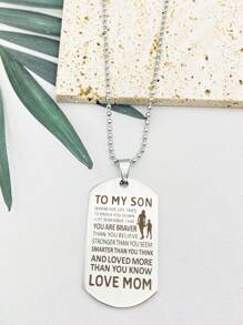 1pc Tag With Engraved Message TO MY SON LOVE MOM Pendant Necklace For Men, Thanksgiving/Birthday Gift And Daily Accessory - Silver - View 5