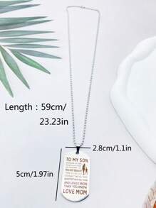 1pc Tag With Engraved Message TO MY SON LOVE MOM Pendant Necklace For Men, Thanksgiving/Birthday Gift And Daily Accessory - Silver - View 6