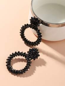 1 Cặp bông tai tròn đính hạt phong cách Bohemian dự tiệc dành cho nữ, thích hợp để đeo hàng ngày - màu đen - Xem 2