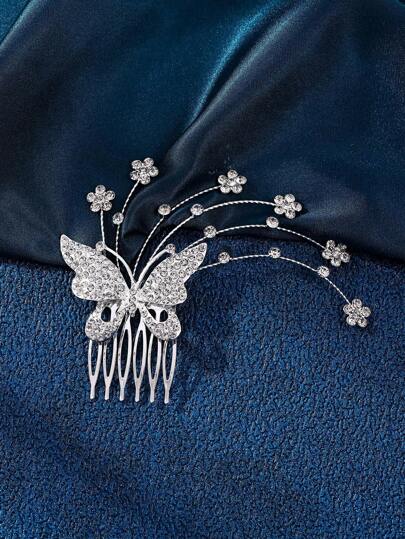 1pc Gold Butterfly Hair Comb, Elegant Princess Headpiece, Suitable For Costume Party, Wedding, Birthday, Photoshoot, Alloy Crystal Crown, Bridal Accessories, Romantic Valentine's Day Dinner, Proposal, Pink, Cosplay Outfit, Zinc Alloy Headband, Sparkling Letter Design, Crystal Embedded, Lightweight Material, Exude Nobility And Romance, Become The Focal Point At The Wedding