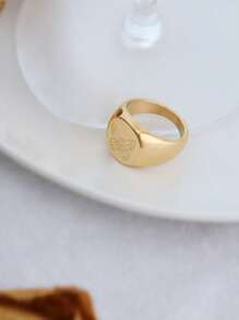 1入組歐式和美式極簡復古浪漫蝴蝶設計不銹鋼戒指 - 金黃色 - 查看 2