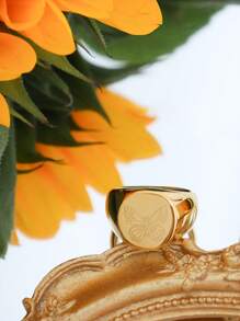 1入組歐式和美式極簡復古浪漫蝴蝶設計不銹鋼戒指 - 金黃色 - 查看 3