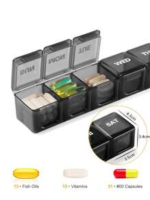 1pc Multi-grid Medicine Storage Box, Simple Black Plastic Pill Storage Box For Home - Black - View 1