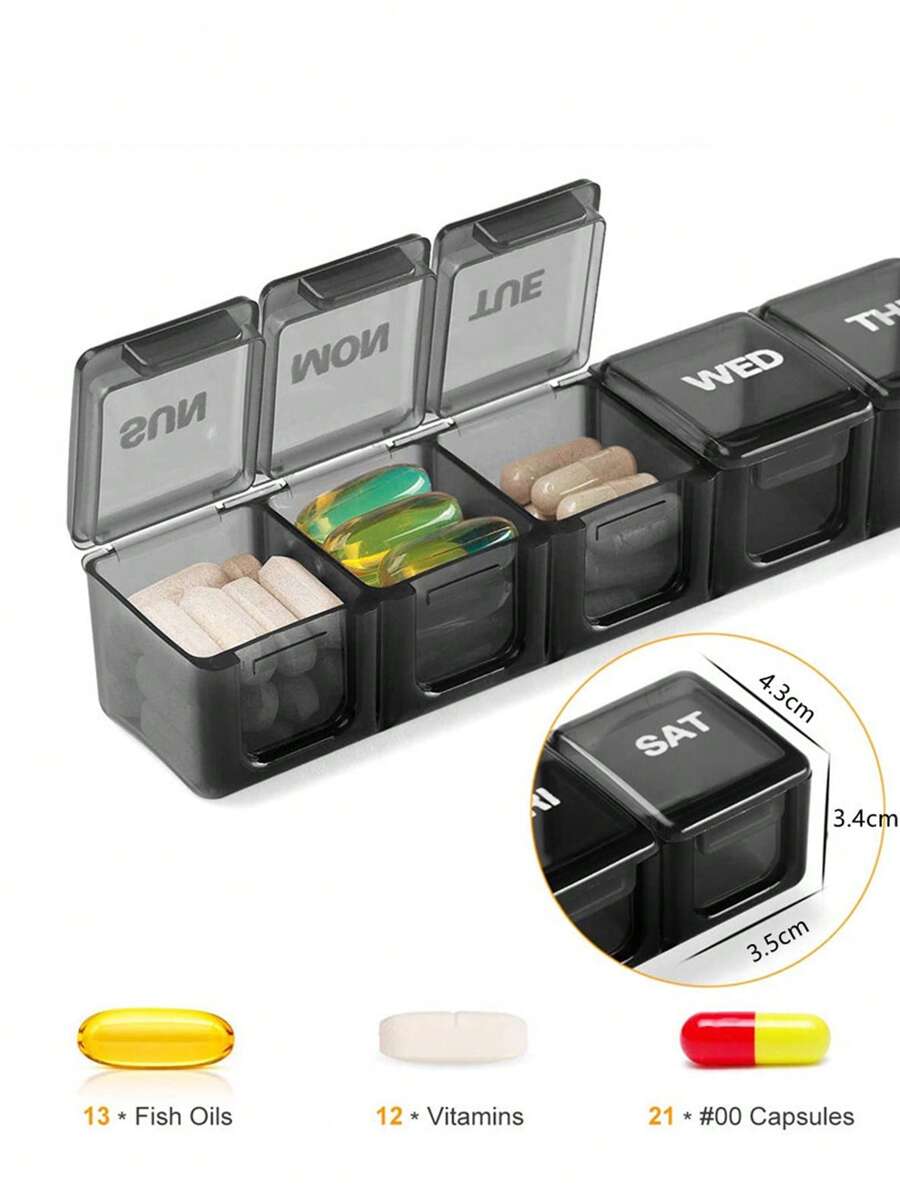 1pc Multi-grid Medicine Storage Box, Simple Black Plastic Pill Storage Box For Home - Black - View 1