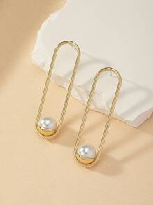 人造珍珠裝飾耳釘 - 金黃色 - 查看 2