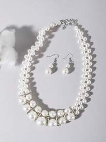 3入組/套女士多層珍珠項鍊和葫蘆吊墜耳環套裝 - 彩色 - 查看 4