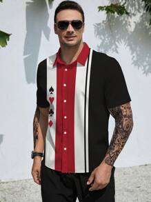 Manfinity 男士撲克牌圖案撞色襯衫 - 彩色 - 查看 1