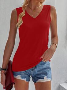 SHEIN LUNE 拼接水溶蕾絲背心上衣 - 紅色 - 查看 2