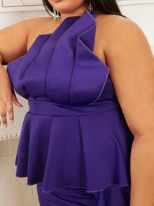 SHEIN SXY Plus Solid Ruffle Trim Peplum Top - Violet Purple - View 4