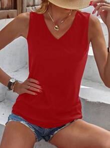 SHEIN LUNE 拼接水溶蕾絲背心上衣 - 紅色 - 查看 5