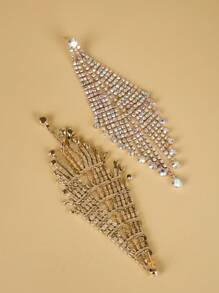 1對時尚流蘇和水鑽裝飾女式吊式耳環適合節日和婚禮 - 金色 - 查看 3