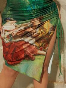 SHEIN SXY Đầm Plus Size Dây kéo Xù Tách cao Con số Thực vật Gợi cảm - Nhiều màu - Xem 6