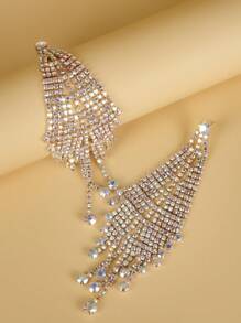 1對時尚流蘇和水鑽裝飾女式吊式耳環適合節日和婚禮 - 金色 - 查看 4